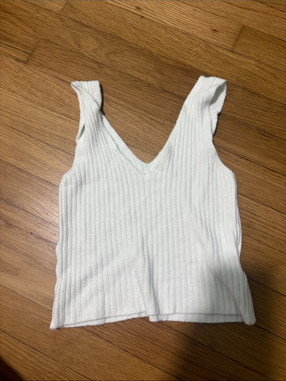 Brandy Melville White Ribbed V-Neck Tank